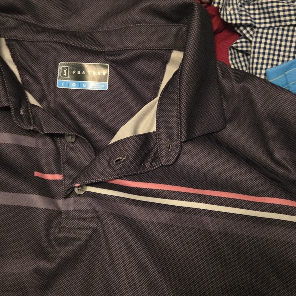 PGA Tour Golf Polo Shirt Striped Gray Athletic Performance Mens Large - Picture 4 of 6